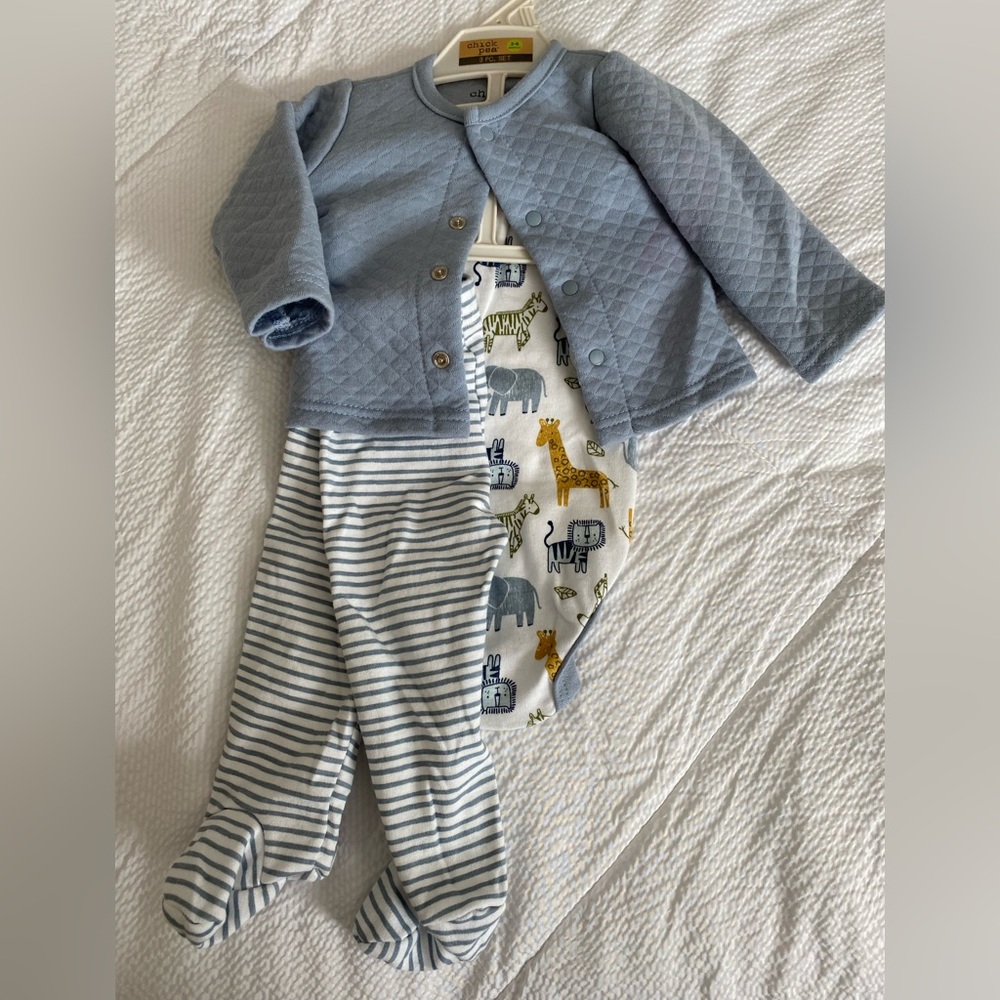 CHICKPEA Baby Boys Quilted Cardigan, Bodysuit and Pants, 3 Piece Set